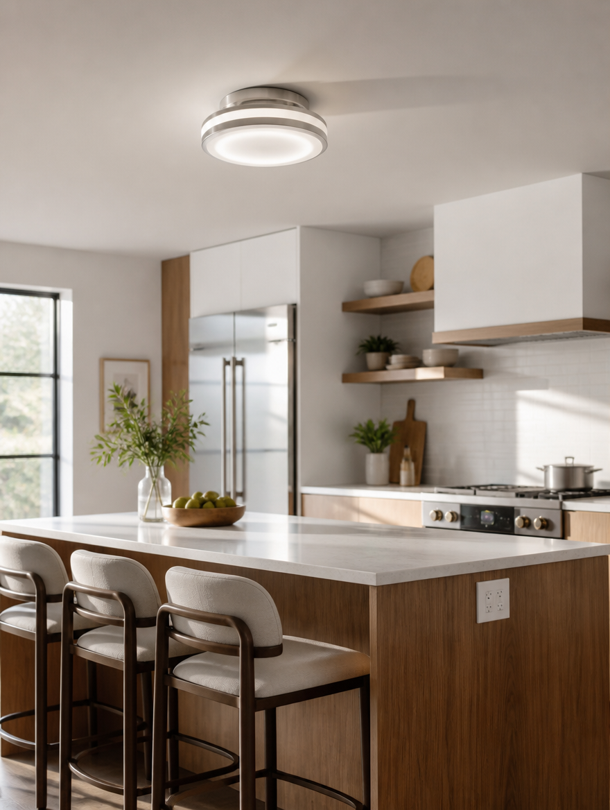 Enclosed ceiling fan light in contemporary kitchen