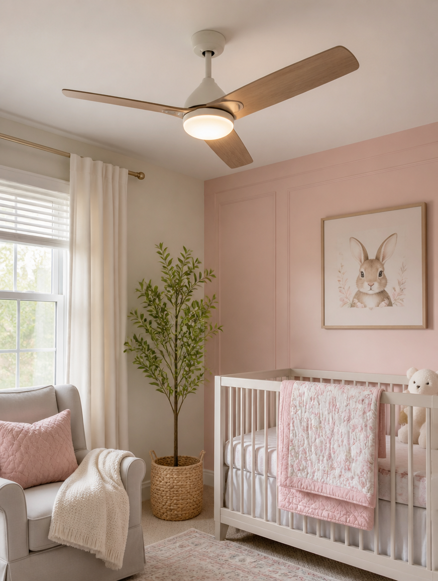 Modern ceiling fan with LED in nursery room