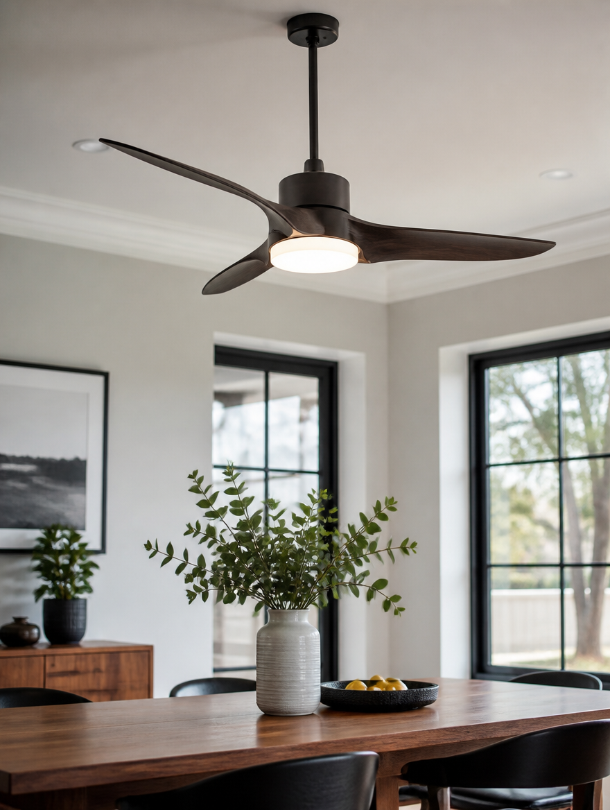 Modern ceiling fan light in cozy dining area