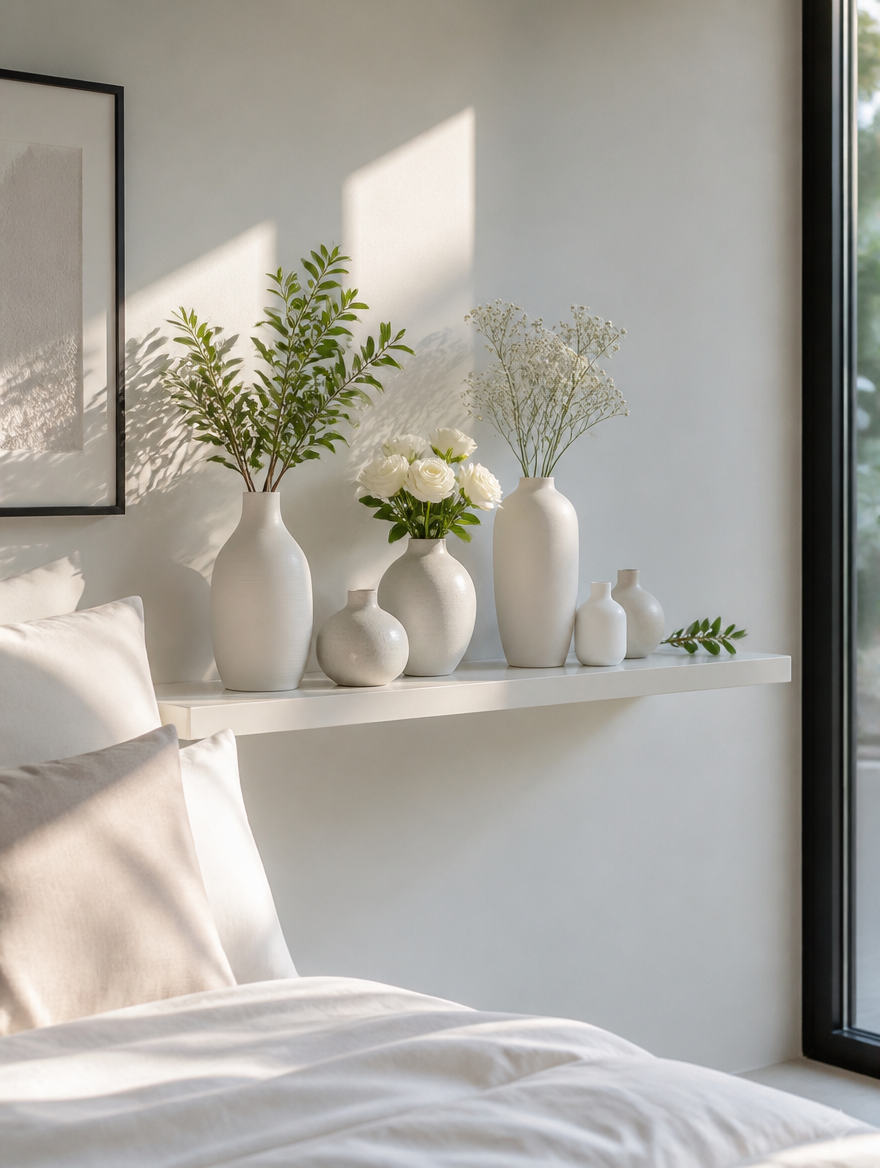 WESTMERE PureForm Ceramic Vase Set on bookshelf