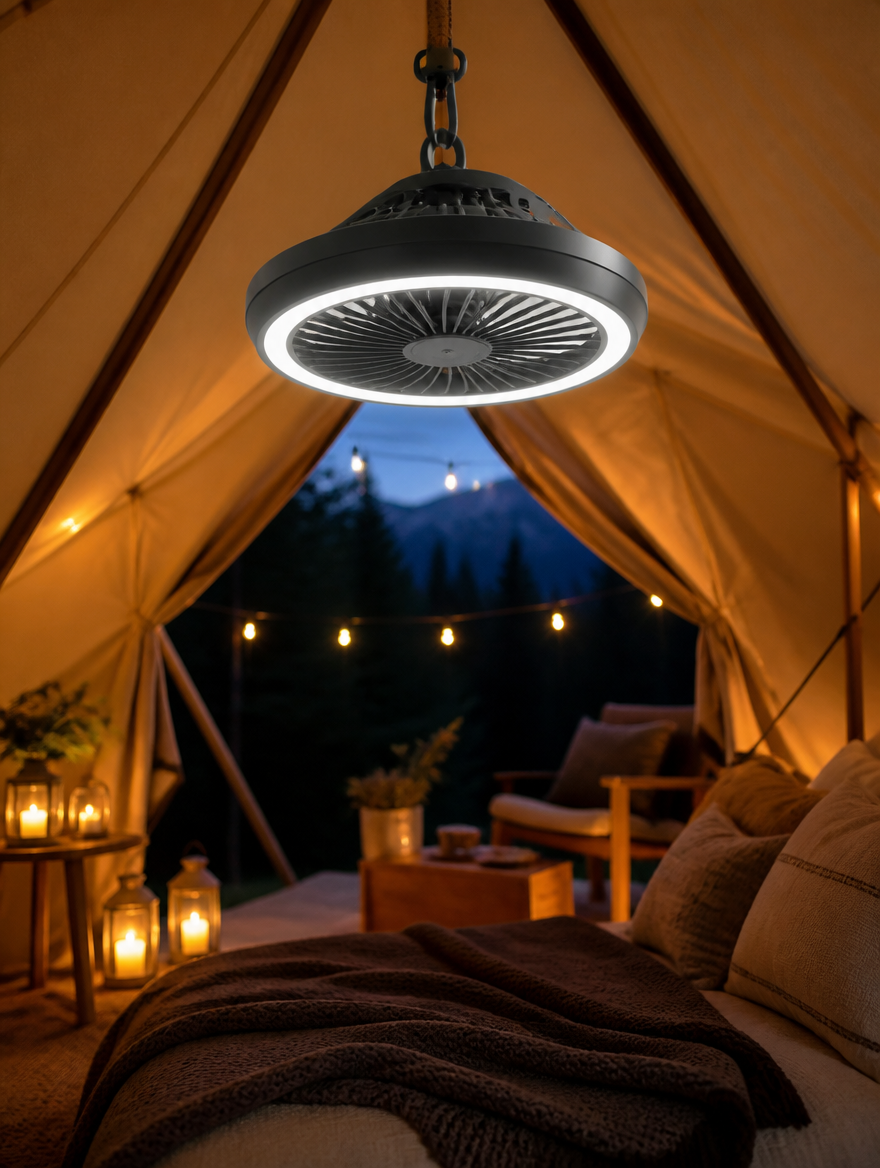 WESTMERE BreezeCamp Portable Fan in glamping tent