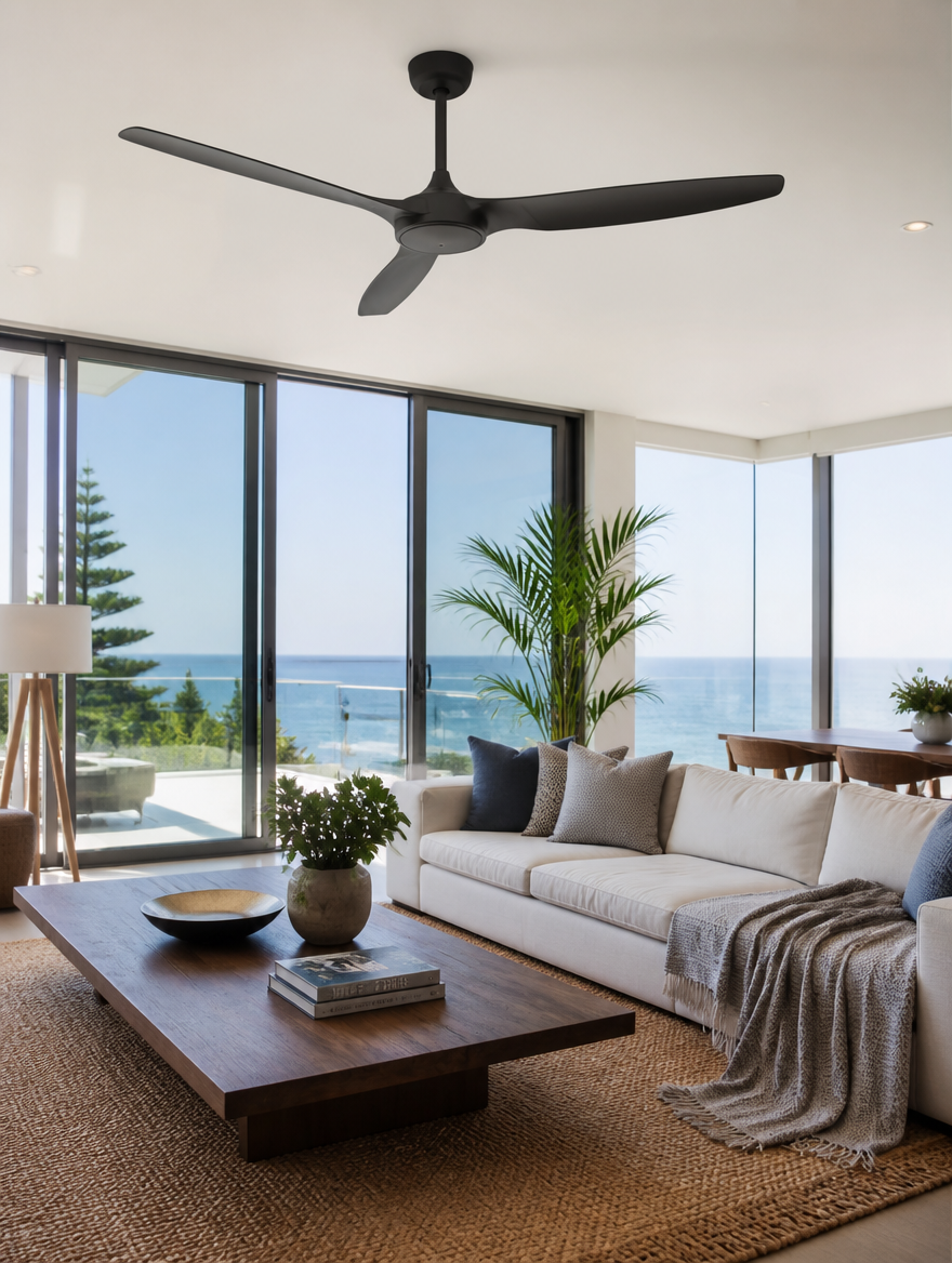 WESTMERE SlimLine Low-Profile Fan in modern room