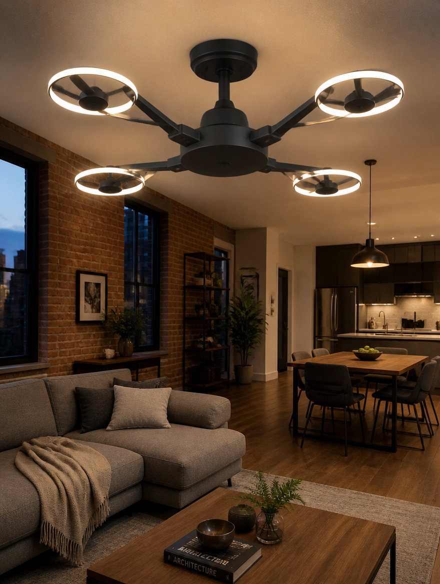 WESTMERE AeroDrone Ceiling Fan Light in modern living room