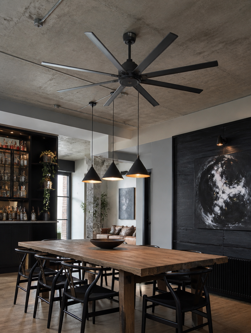 WESTMERE IronForge Industrial Fan in dining area