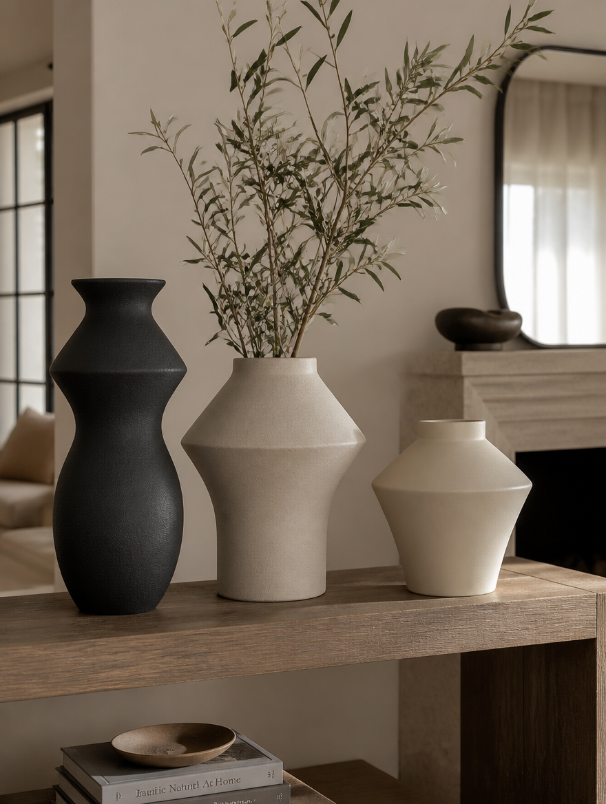 WESTMERE SculptForm Matte Vase Set on console