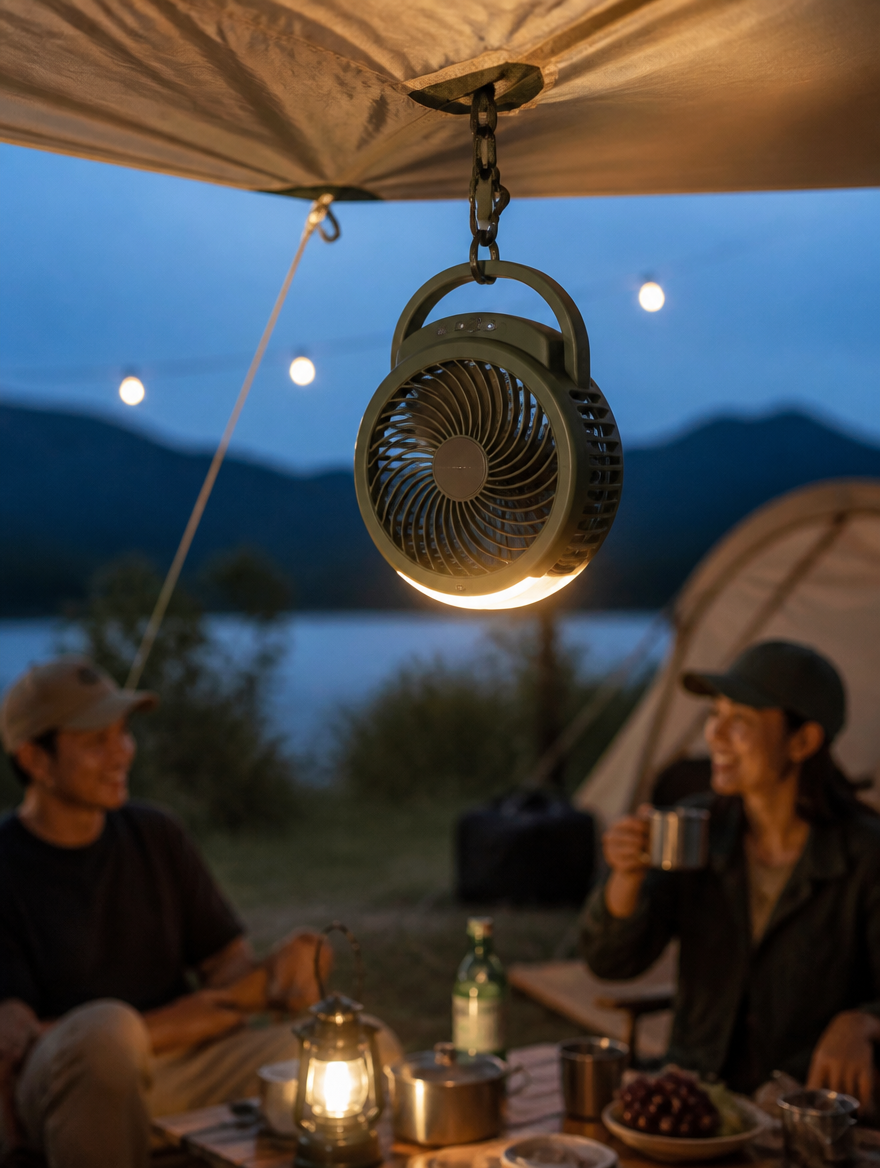 WESTMERE BreezeCamp Portable Fan at campsite