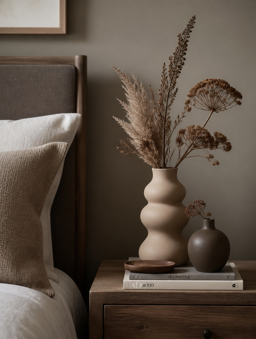 WESTMERE SculptForm Matte Vase Set on nightstand