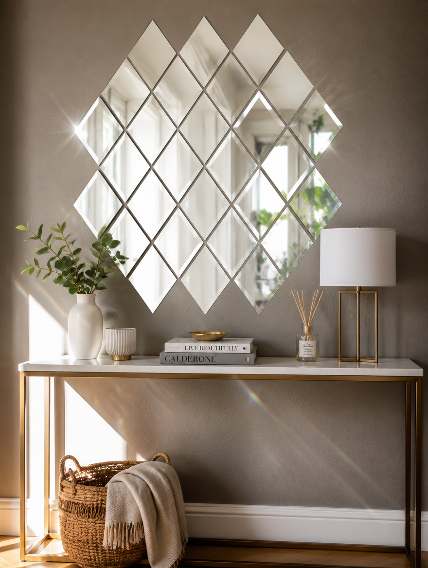 WESTMERE GeoMirror Rhombus Wall Set in entryway