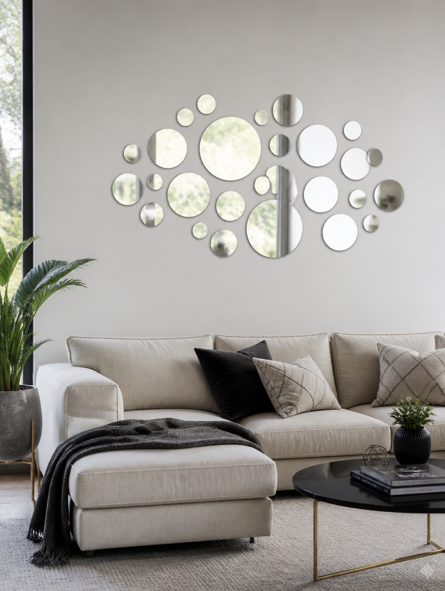 WESTMERE CircleMirror Wall Sticker Set in living room