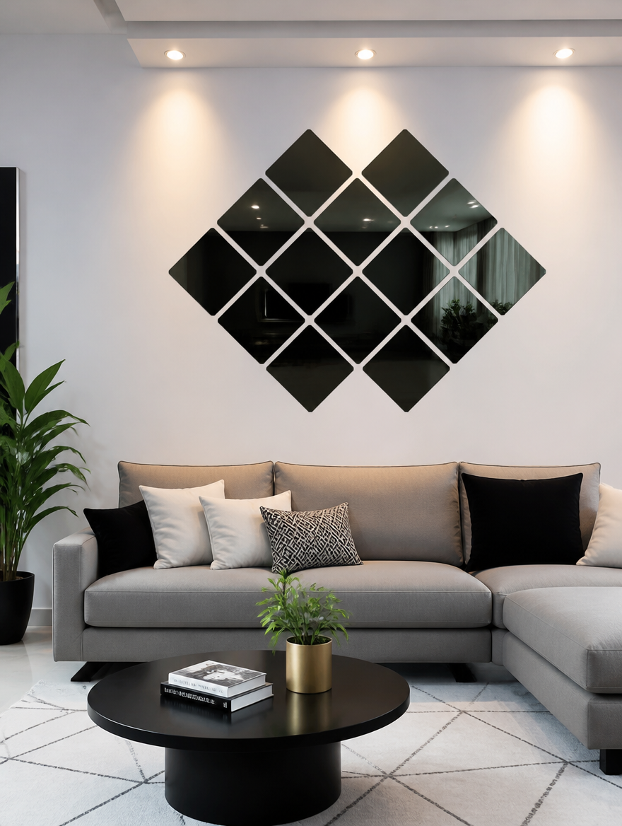 WESTMERE GeoMirror Rhombus Wall Set in living room