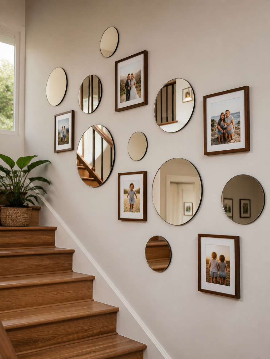 WESTMERE CircleMirror Wall Sticker Set in stairway
