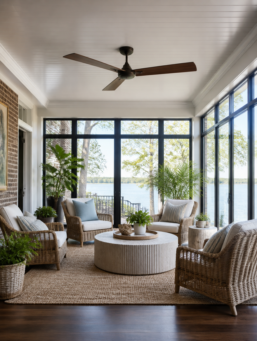 WESTMERE SlimLine Low-Profile Fan in modern sunroom