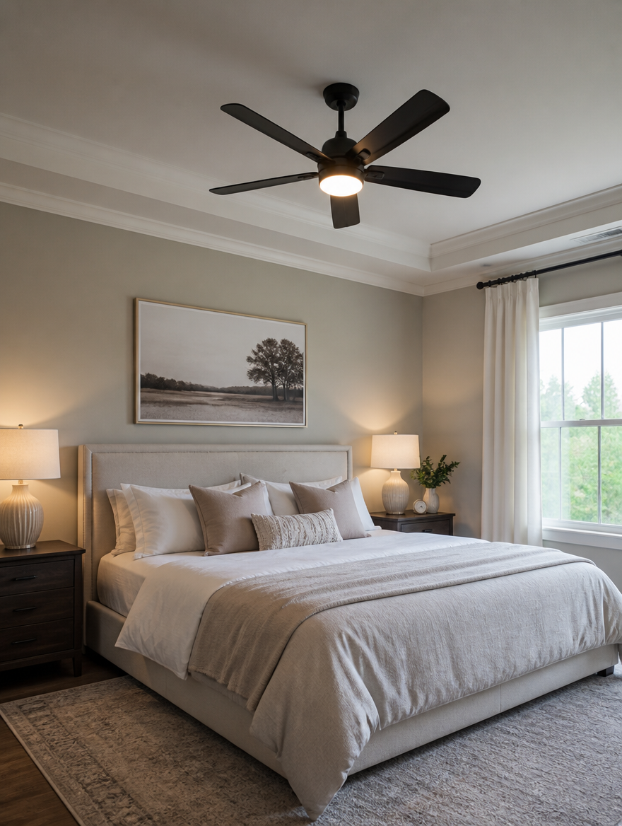 WESTMERE CleanAir Modern Ceiling Fan in master bedroom