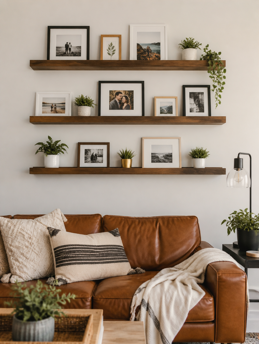 WESTMERE DriftLedge Floating Shelves in living room gallery wall