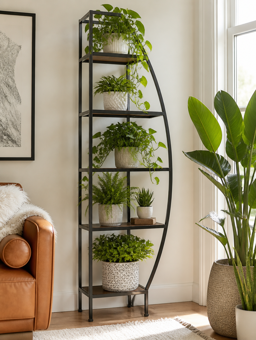 WESTMERE ArcStand Metal Plant Stand in bright living room
