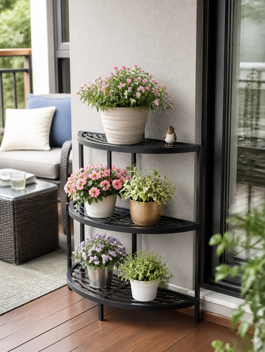 WESTMERE ArcStand Metal Plant Stand on covered patio