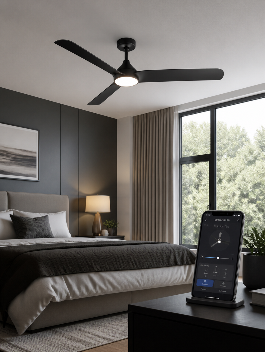 WESTMERE SmartWind Ceiling Fan in smart bedroom
