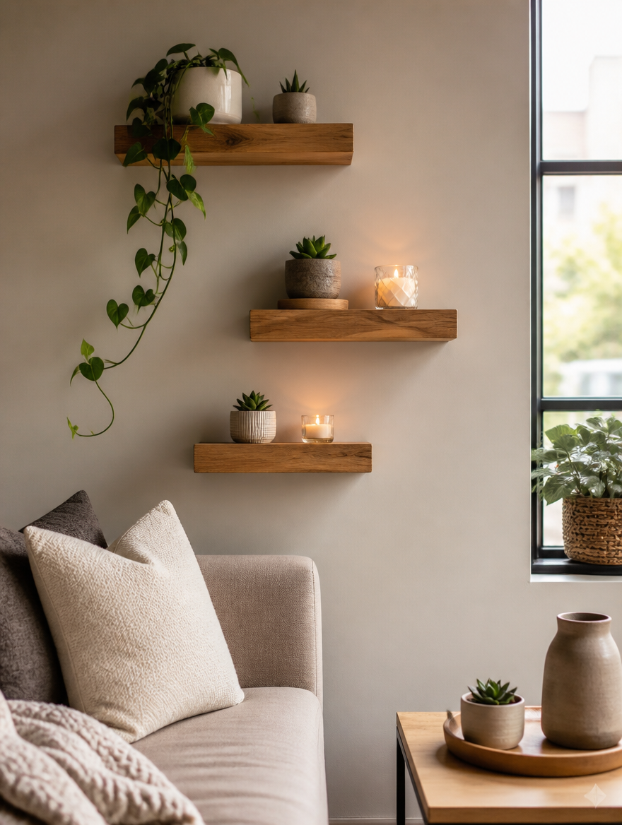 WESTMERE MiniLedge Floating Shelves in cozy living room