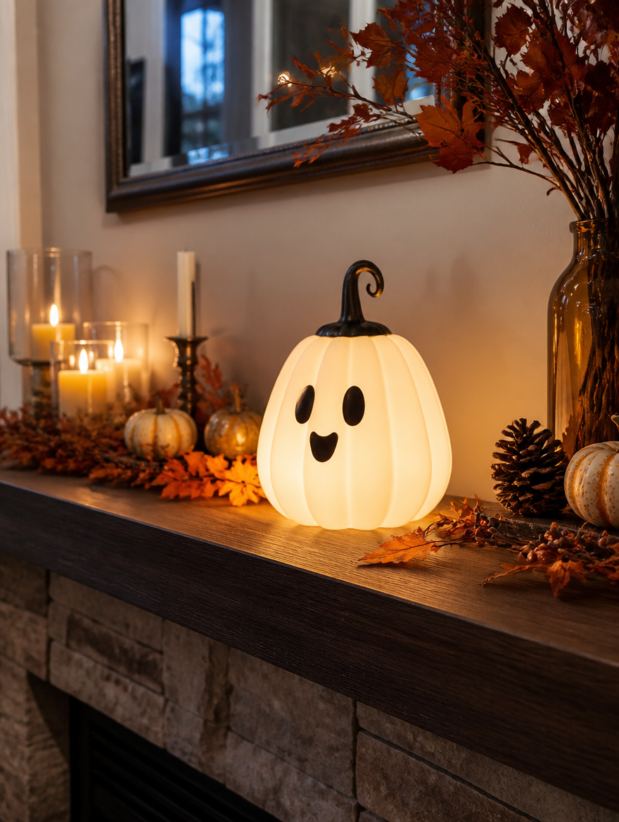 WESTMERE SpookGlow Halloween Lantern on fireplace mantel