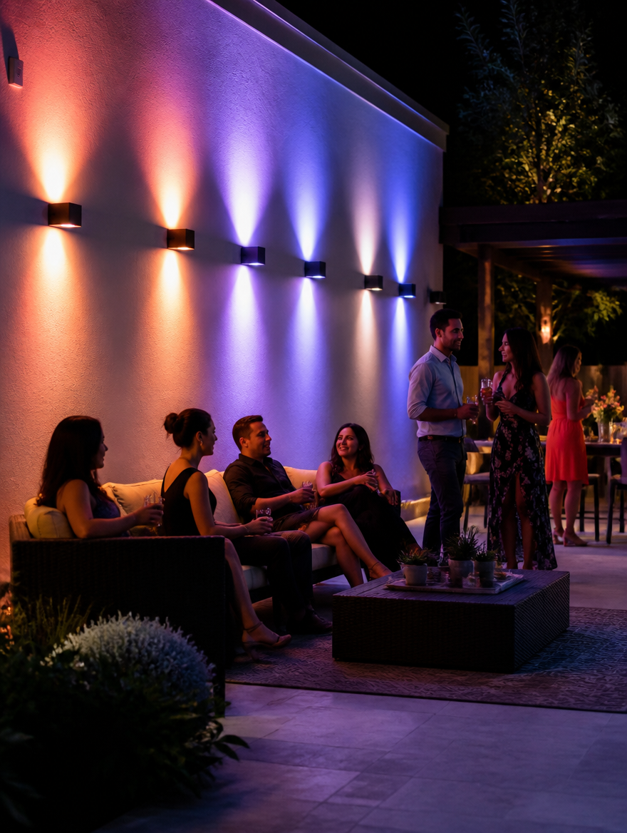 WESTMERE SpectraGlow RGB Wall Light on patio
