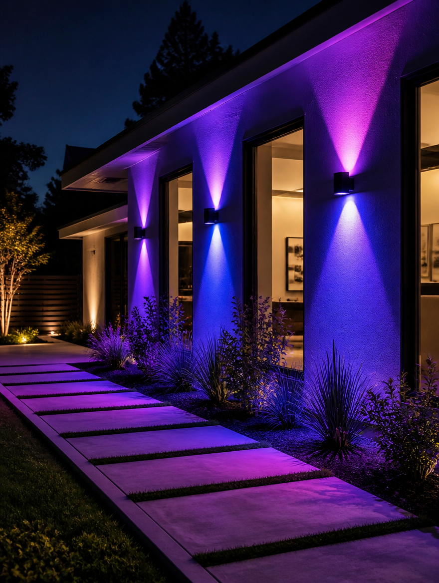 WESTMERE SpectraGlow RGB Wall Light on house exterior