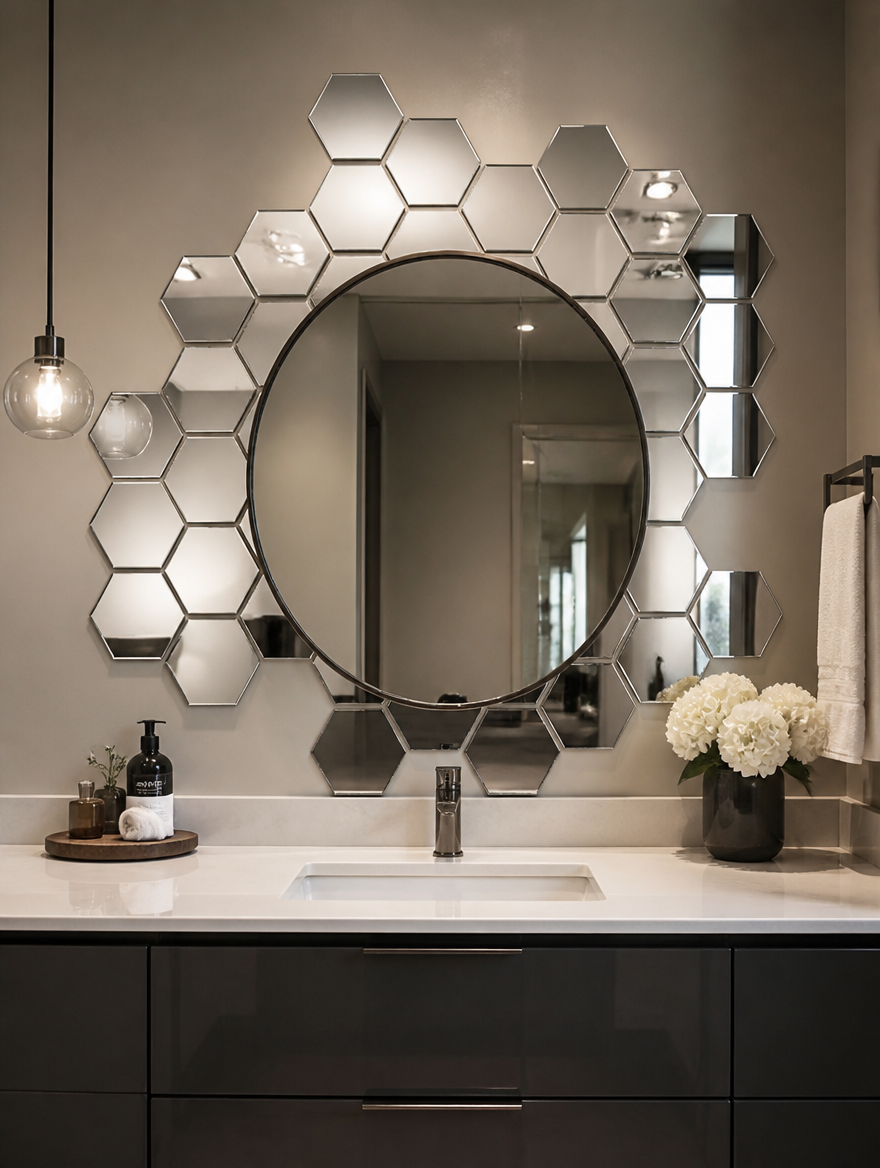 WESTMERE HexMirror Wall Decor Set in bathroom