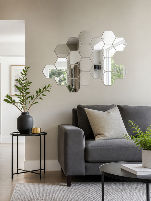 WESTMERE HexMirror Wall Decor Set in living room