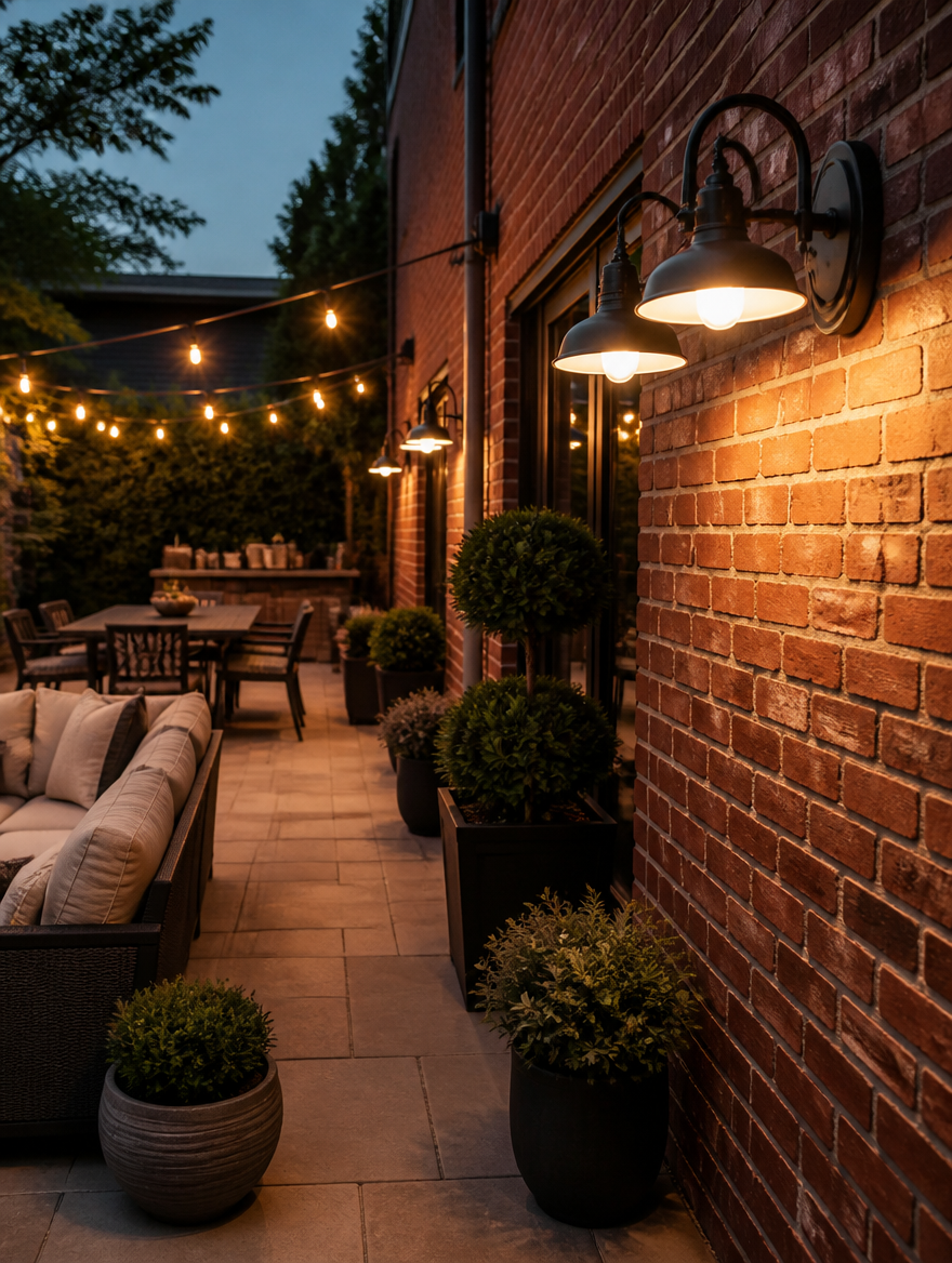WESTMERE StormGuard Outdoor Wall Light on brick patio
