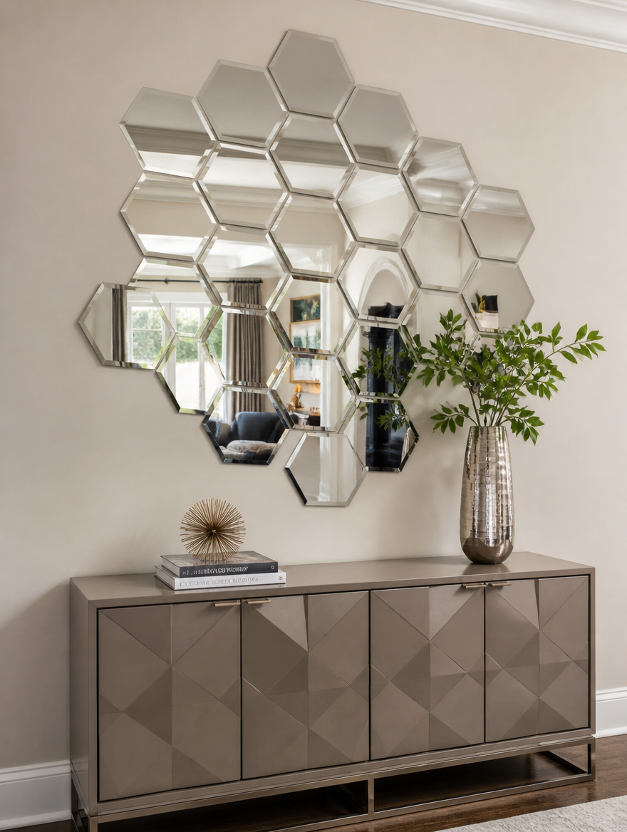 WESTMERE HexMirror Wall Decor Set in entryway
