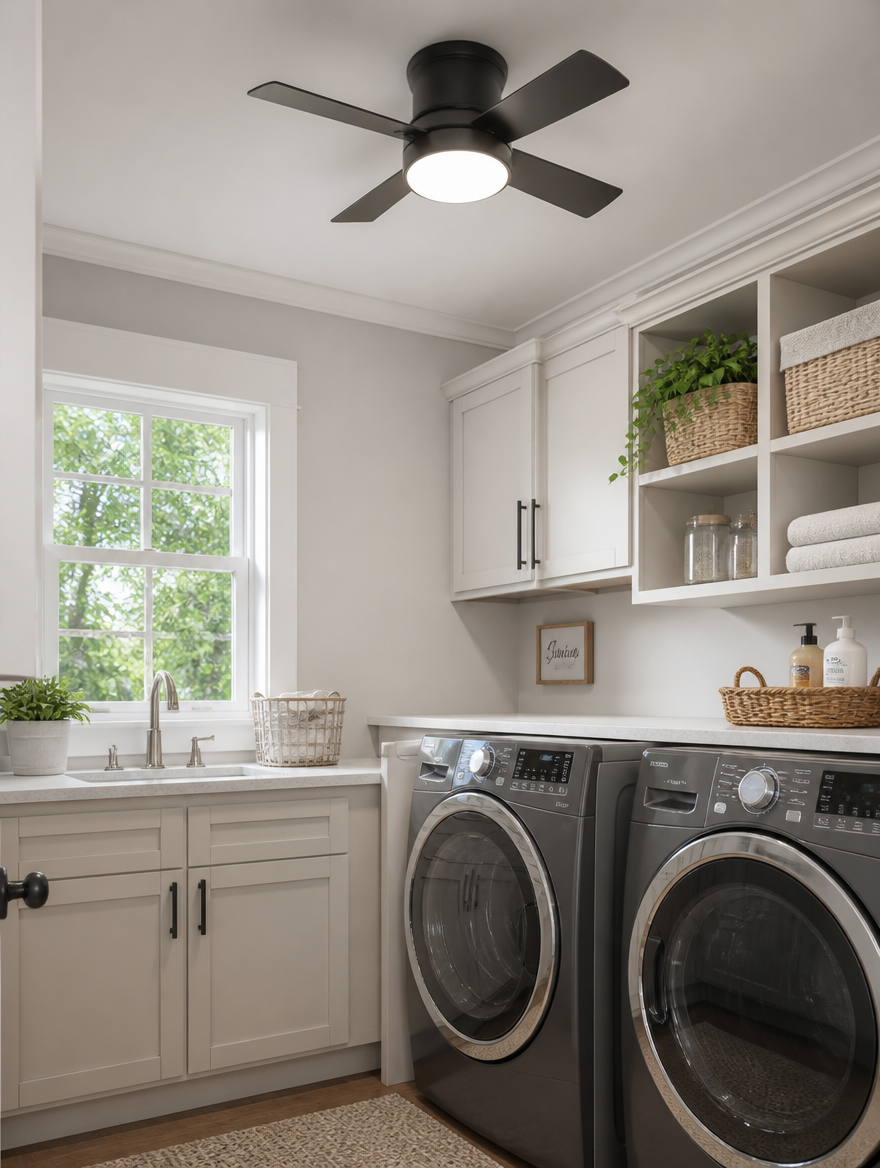 WESTMERE WhisperDC Ceiling Fan in laundry room