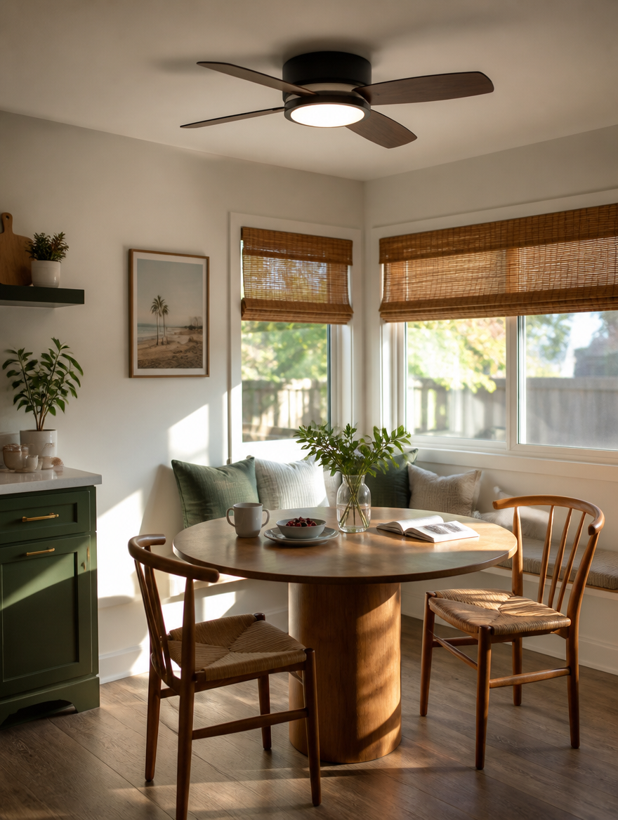 WESTMERE SlimLine Low-Profile Fan in breakfast nook