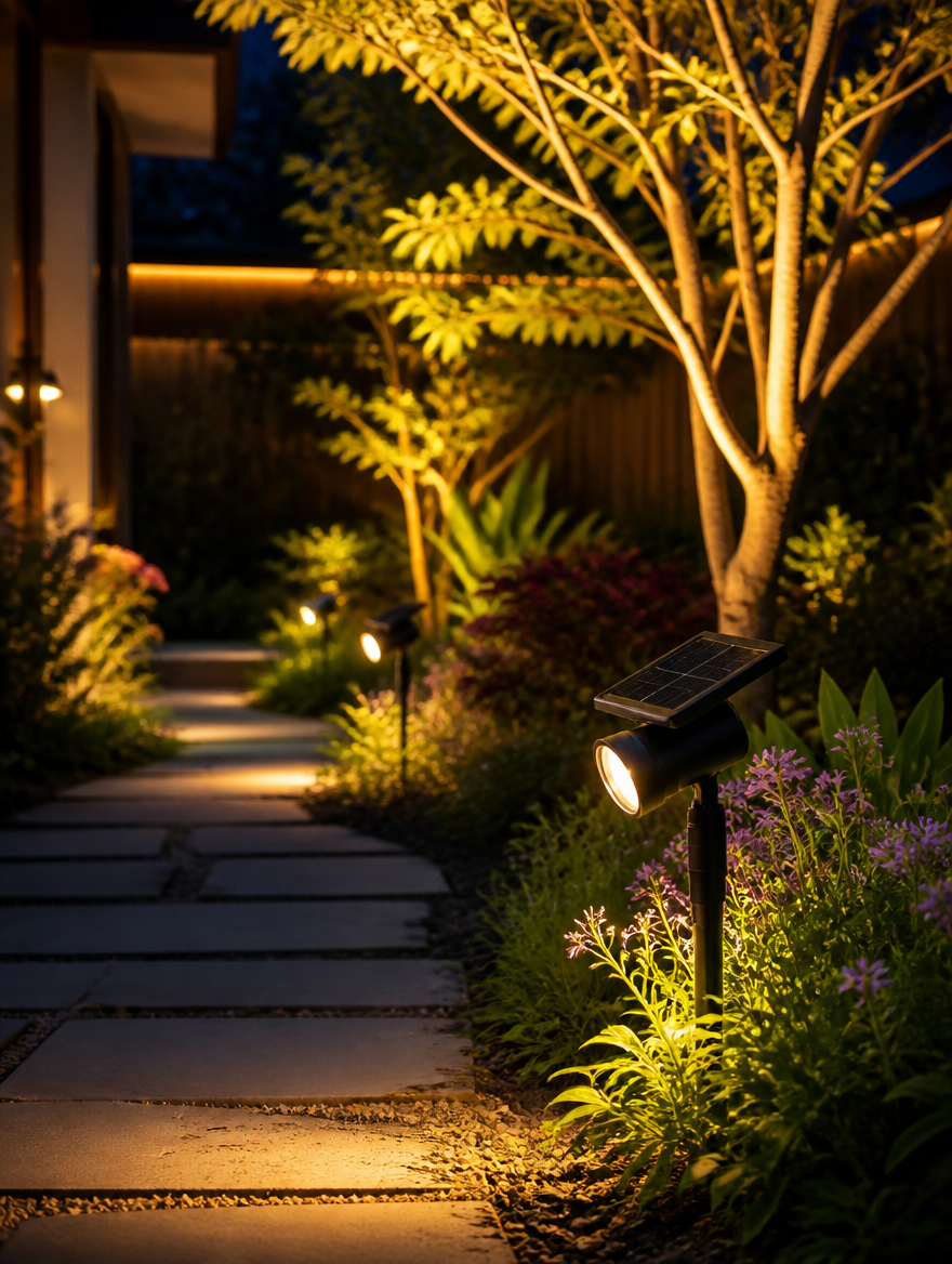 WESTMERE SolarGlow Wall Lamp illuminating garden path