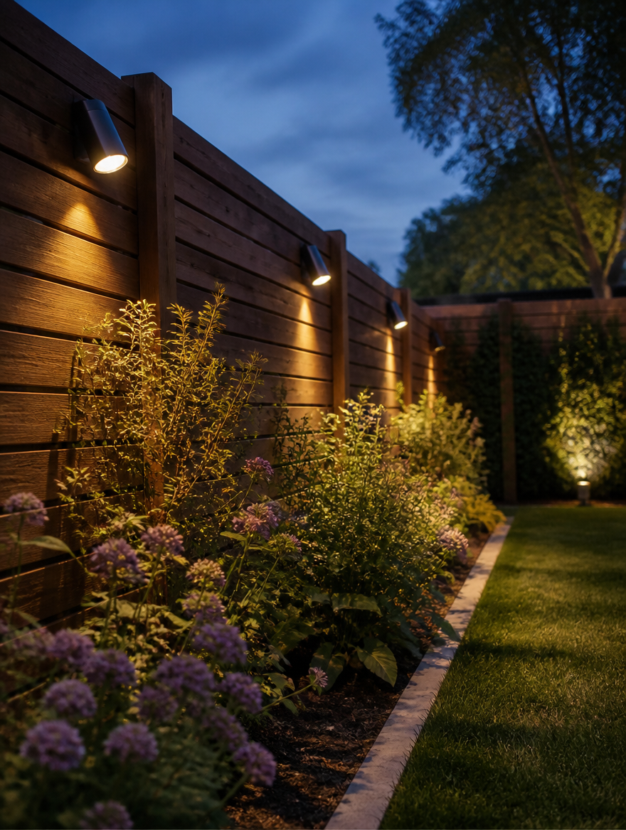 WESTMERE SolarGlow Wall Lamp on fence with plants