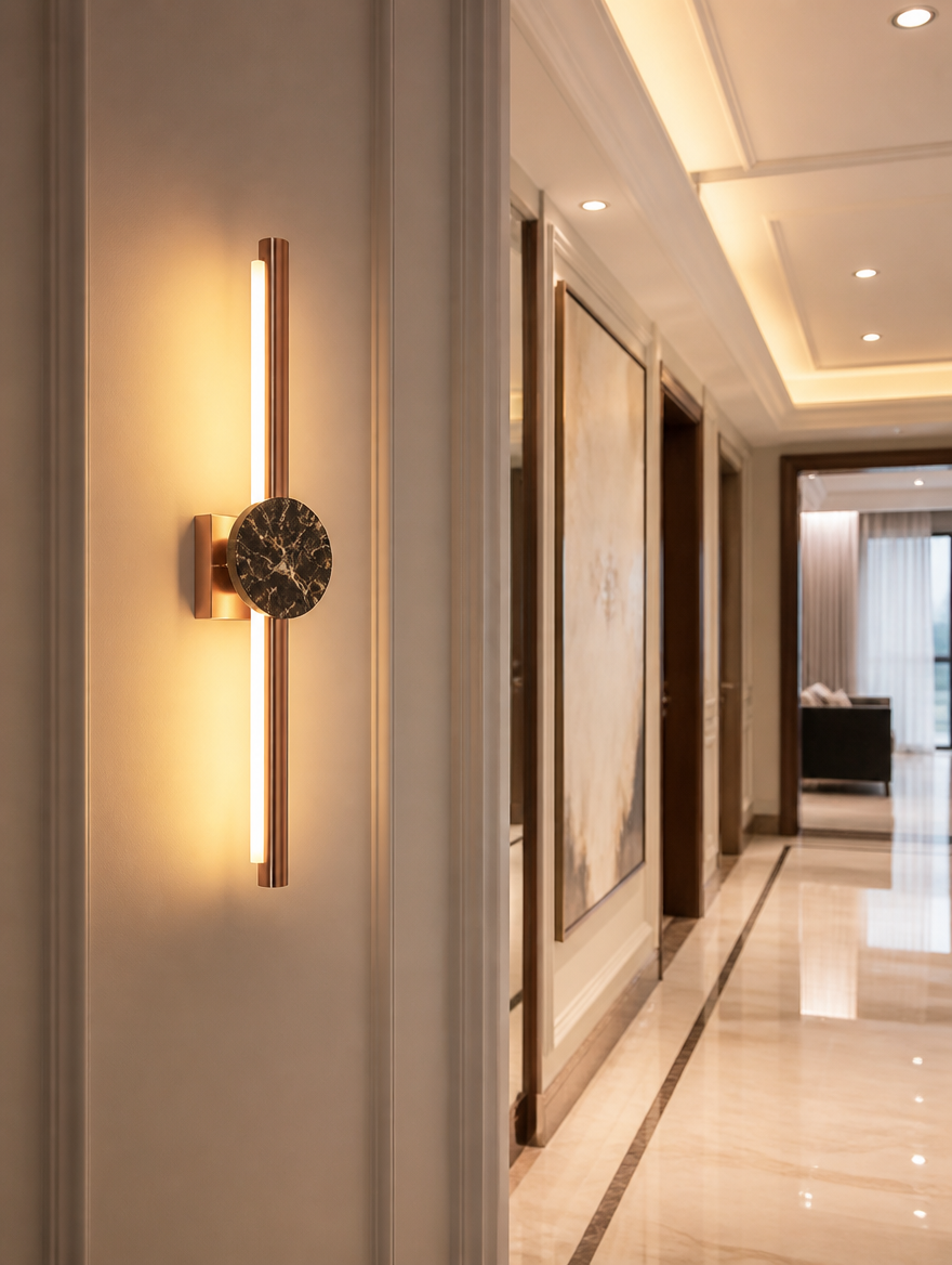 WESTMERE LuxeGlow Crystal Wall Sconce in a villa hallway