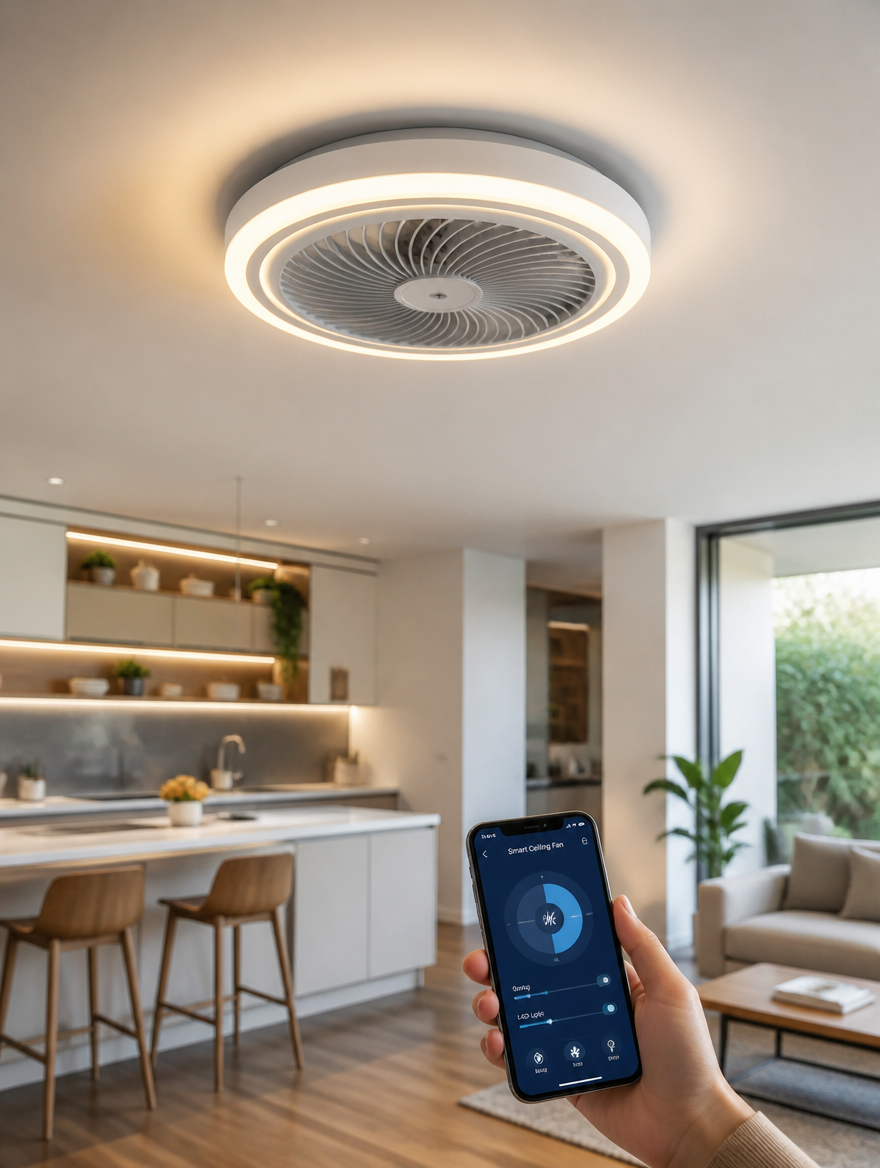 WESTMERE StealthAir Enclosed Fan Light in an open kitchen