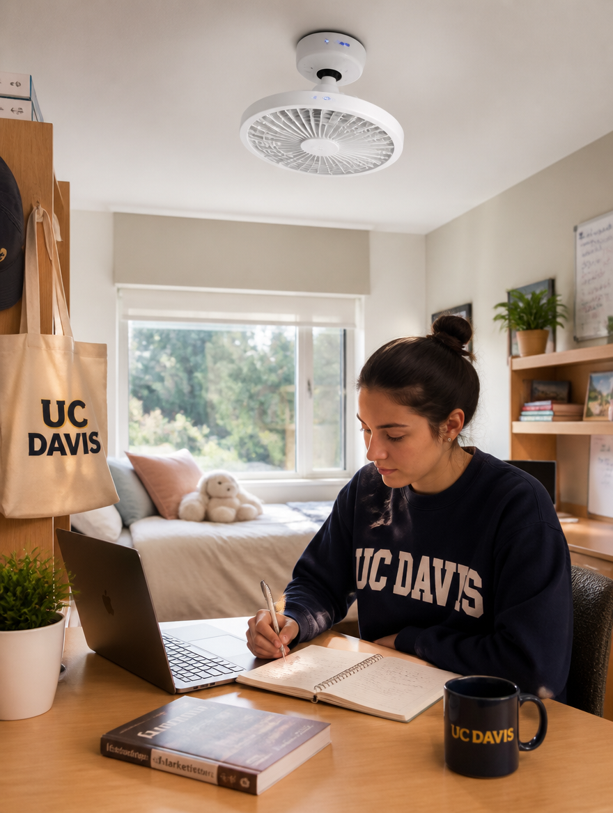 WESTMERE BreezeCamp Portable Fan in a dorm room