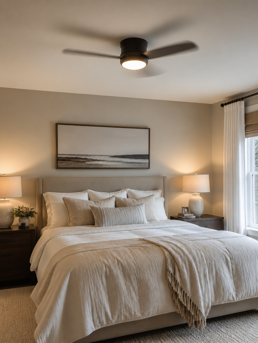 WESTMERE SlimLine Low-Profile Fan in a master bedroom