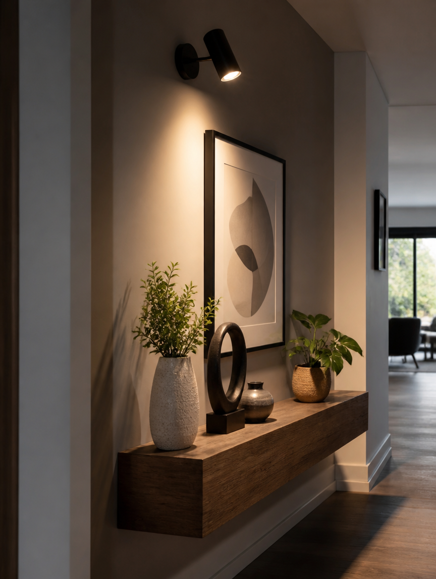 WESTMERE SpotFrame Picture Wall Light in a hallway