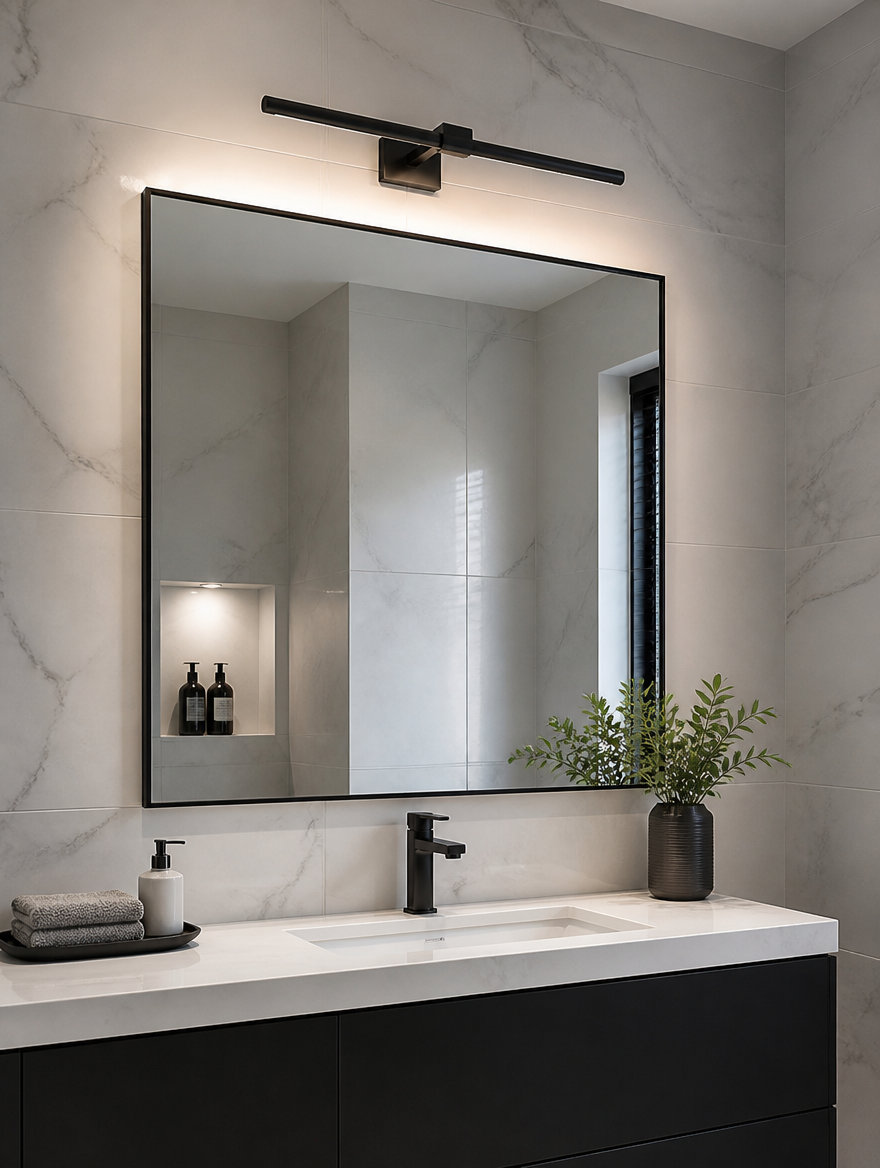 WESTMERE SpotFrame Picture Wall Light in a bathroom