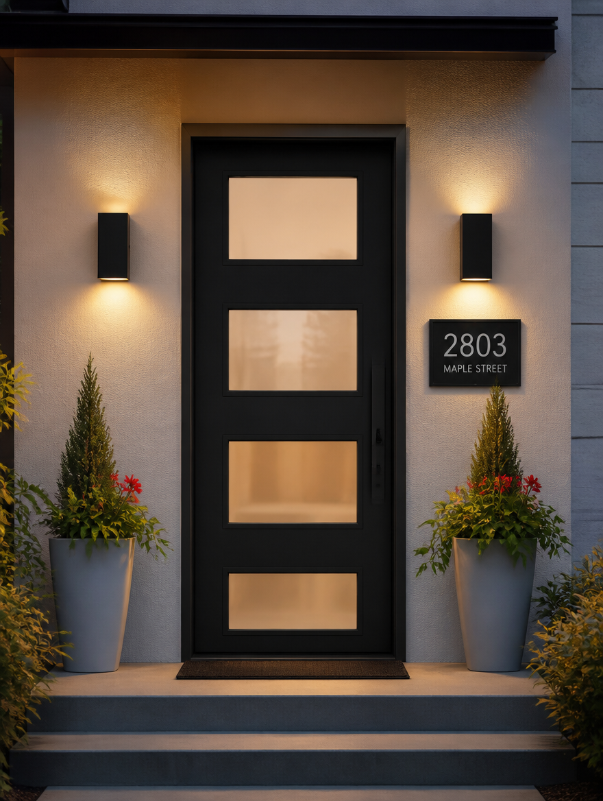 WESTMERE StormGuard Outdoor Wall Light flanking a front door