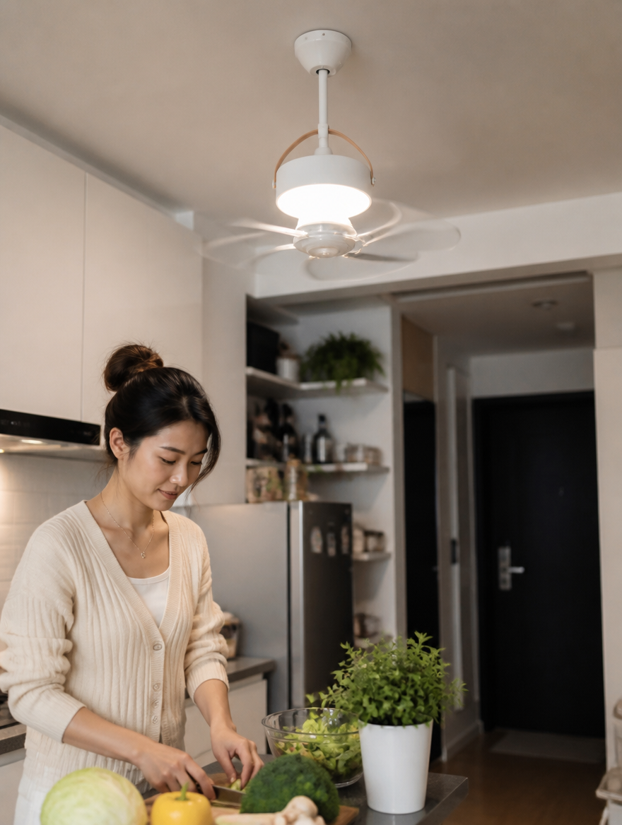 WESTMERE BreezeCamp Portable Fan in a kitchen