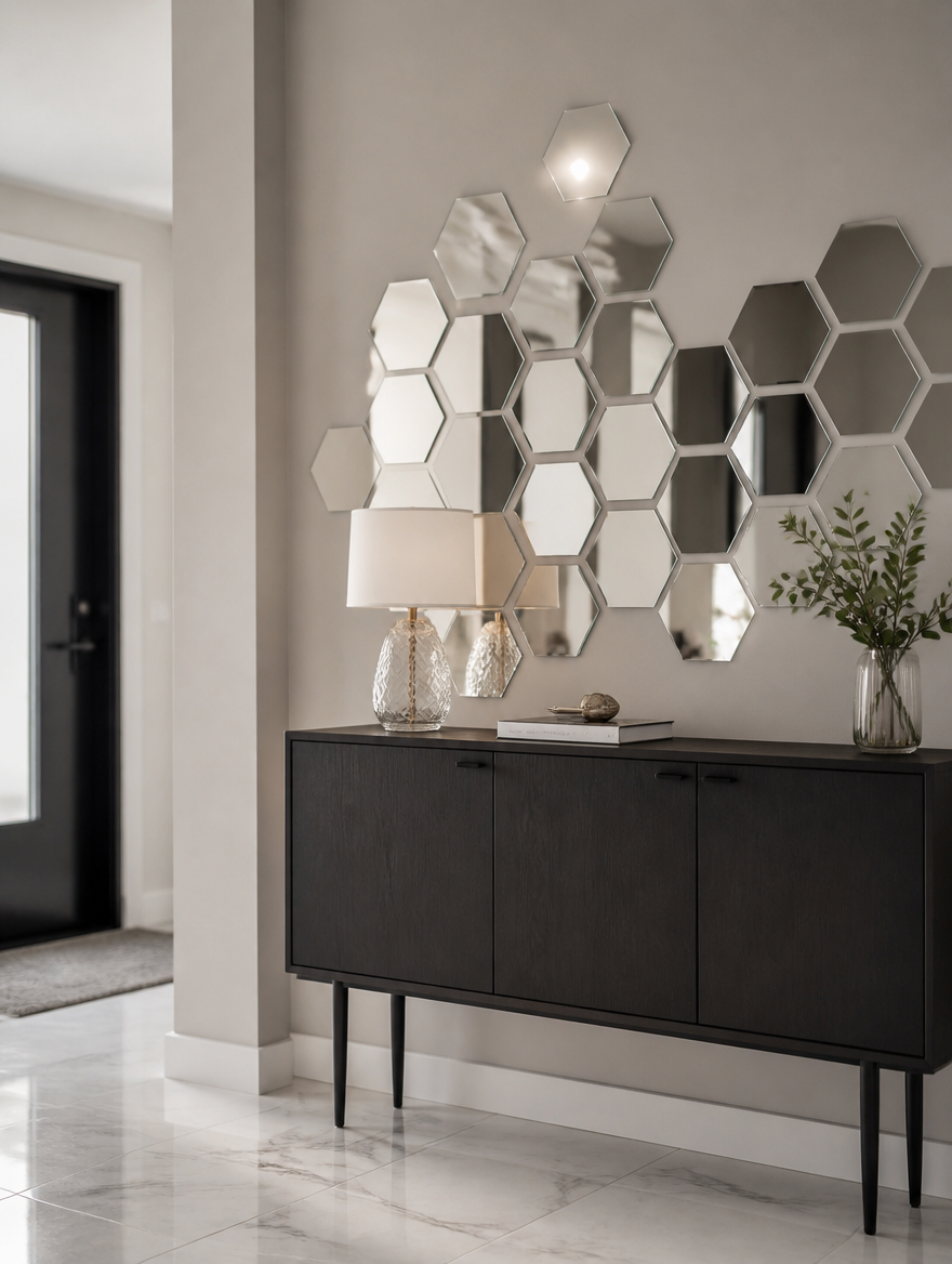 WESTMERE HexMirror Wall Decor Set in contemporary entryway