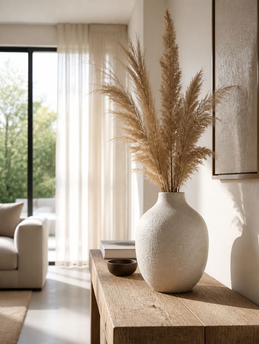 WESTMERE PureForm Ceramic Vase Set on console table in modern living room