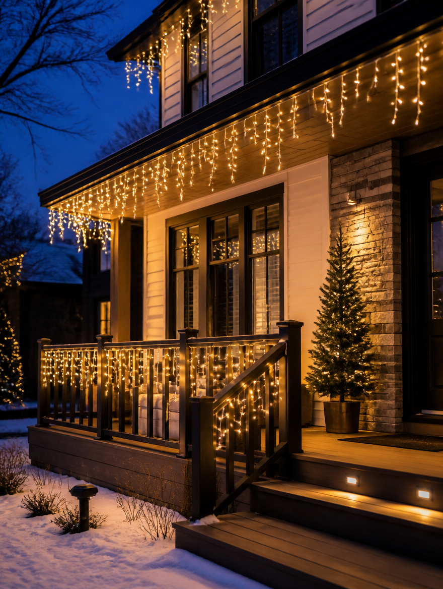 WESTMERE SolarIcicle String Lights on front porch