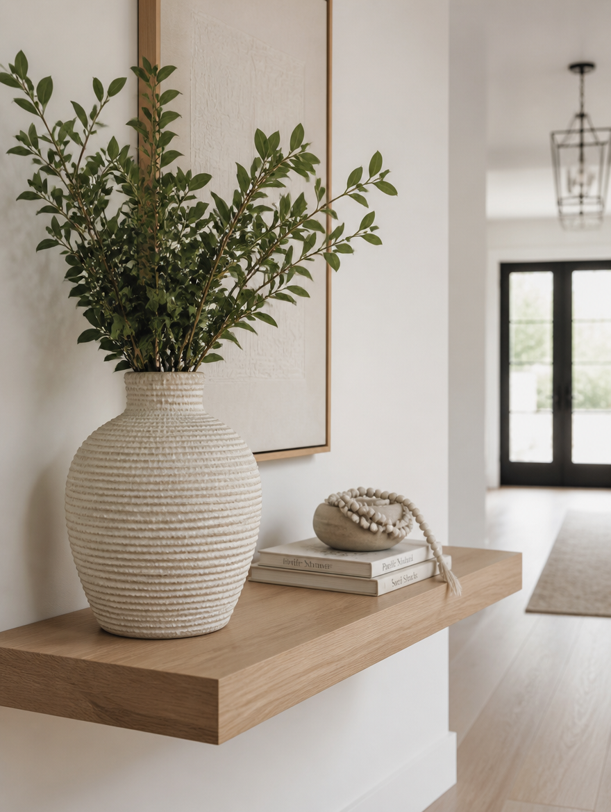 WESTMERE RopeWeave Decorative Vase on floating shelf in hallway