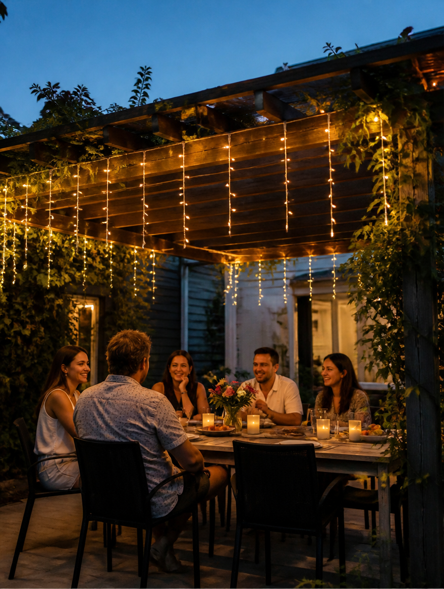 WESTMERE SolarIcicle String Lights on backyard pergola