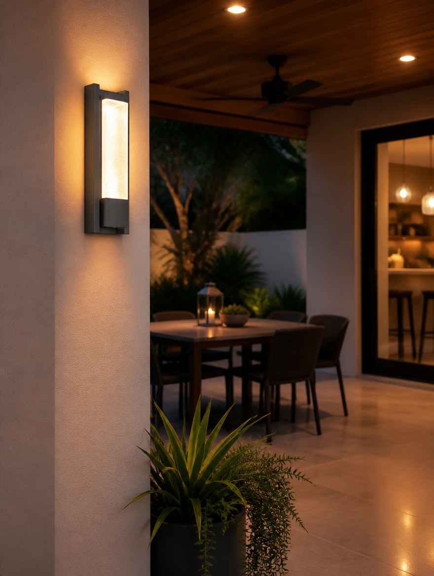 WESTMERE StormGuard Outdoor Wall Light on patio column