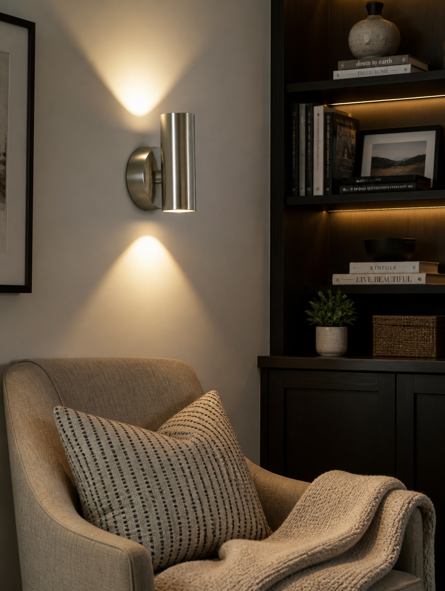 WESTMERE OrbitGlow Designer Wall Lamp in reading nook