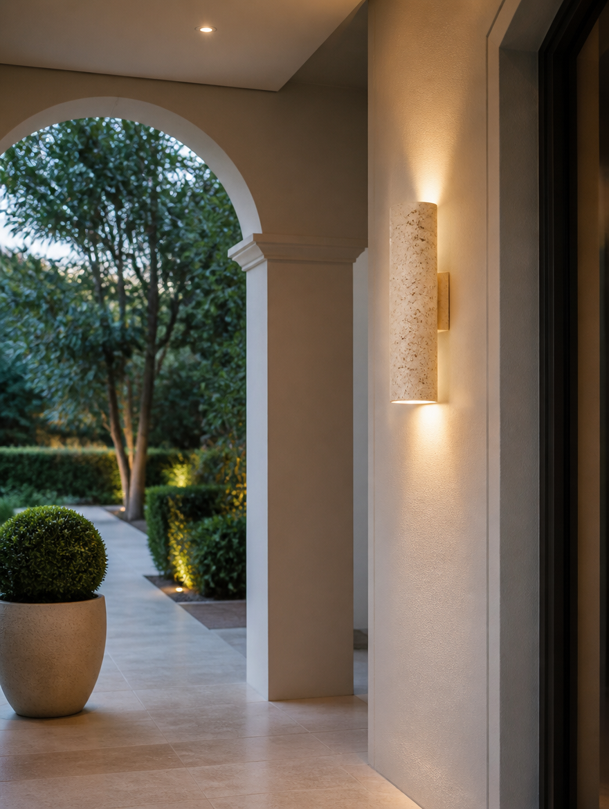 WESTMERE StormGuard Outdoor Wall Light on porch entryway