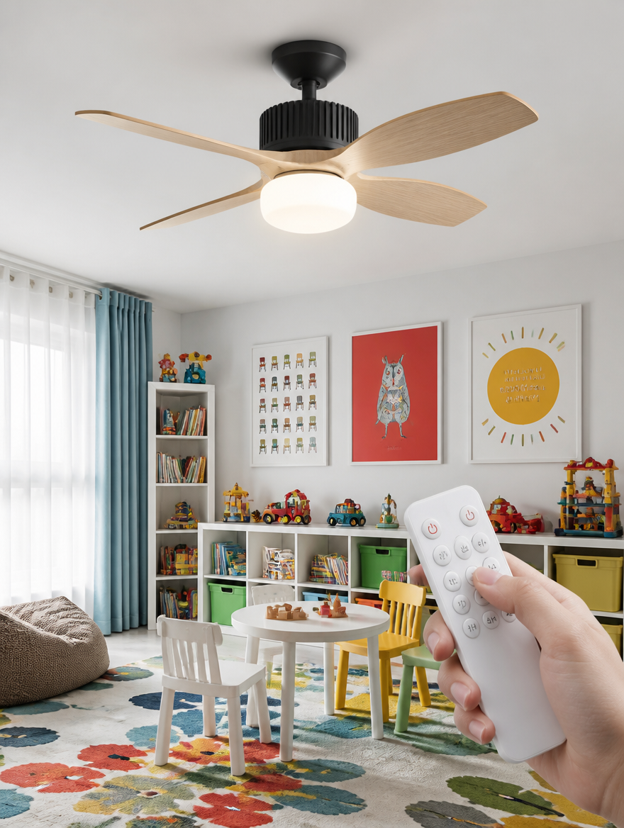 Ceiling fan light in bright play area
